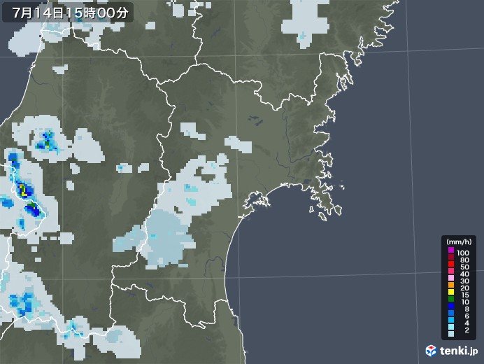 宮城県の雨雲レーダー(2021年07月14日)