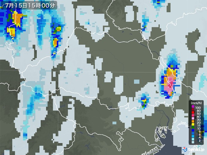 埼玉県の雨雲レーダー(2021年07月15日)