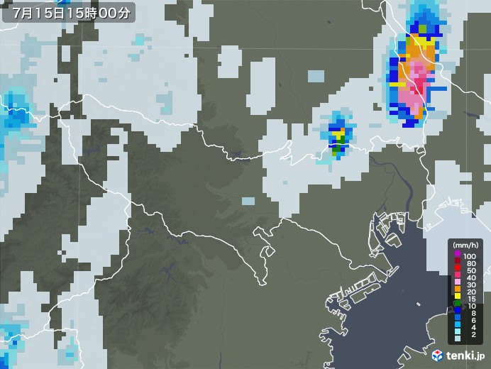 東京都の雨雲レーダー(2021年07月15日)