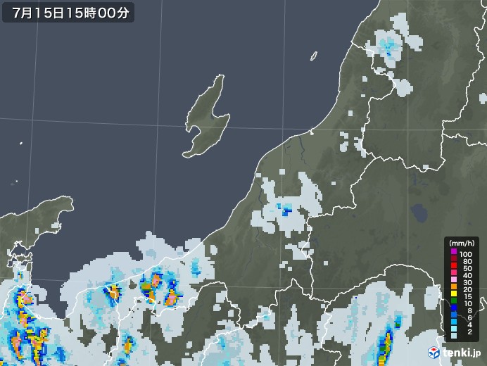 新潟県の雨雲レーダー(2021年07月15日)