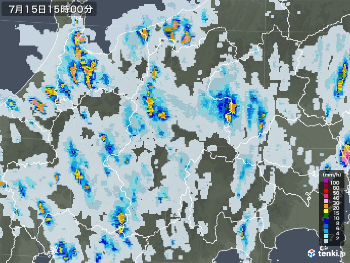 長野県の雨雲レーダー(2021年07月15日)