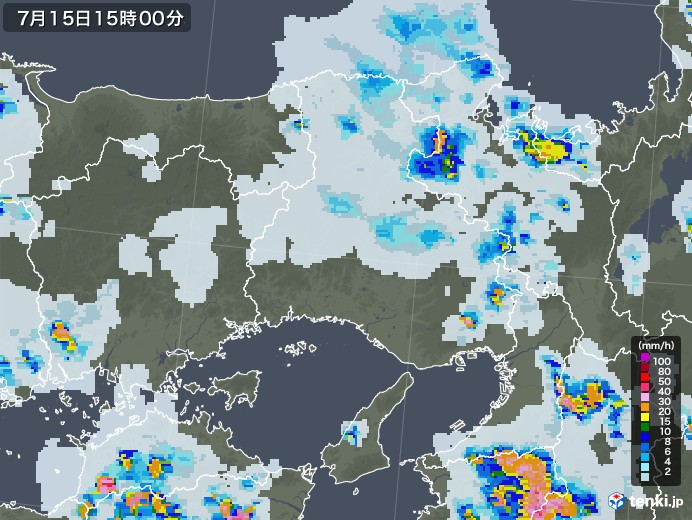 兵庫県の雨雲レーダー(2021年07月15日)