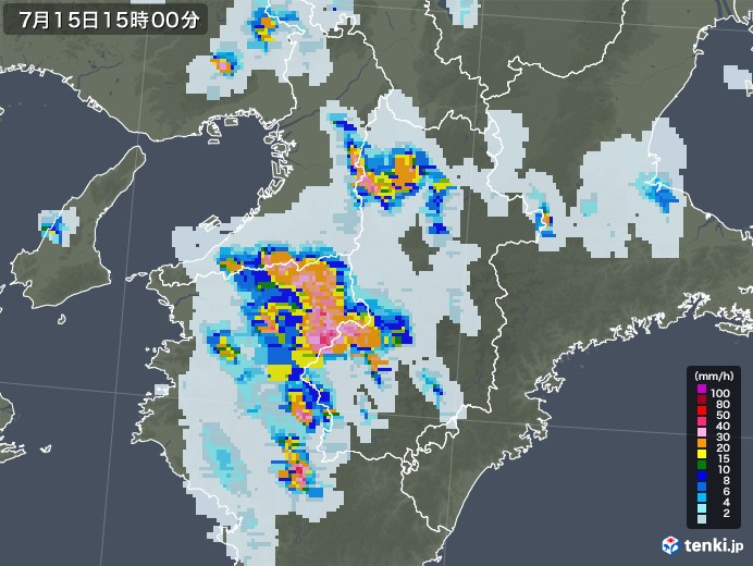 奈良県の雨雲レーダー(2021年07月15日)
