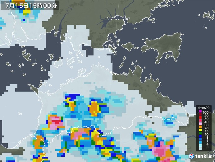 香川県の雨雲レーダー(2021年07月15日)