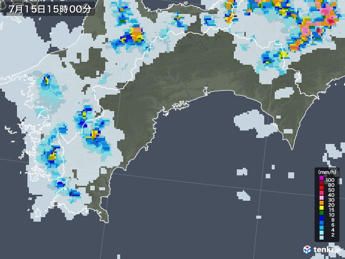 高知県の雨雲レーダー(2021年07月15日)
