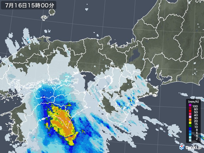 近畿地方の雨雲レーダー(2021年07月16日)