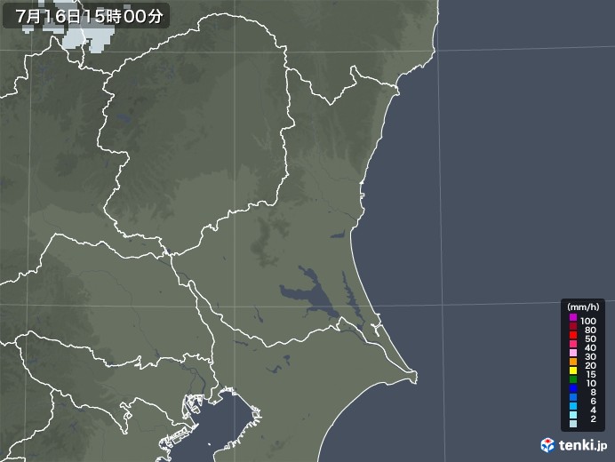 茨城県の雨雲レーダー(2021年07月16日)