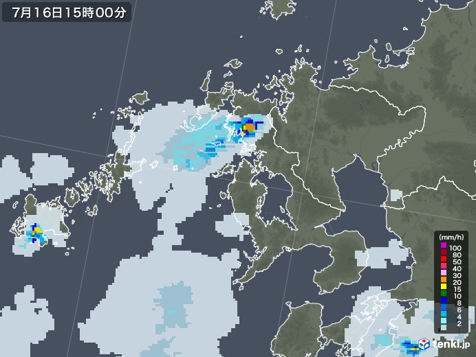 長崎県の雨雲レーダー(2021年07月16日)
