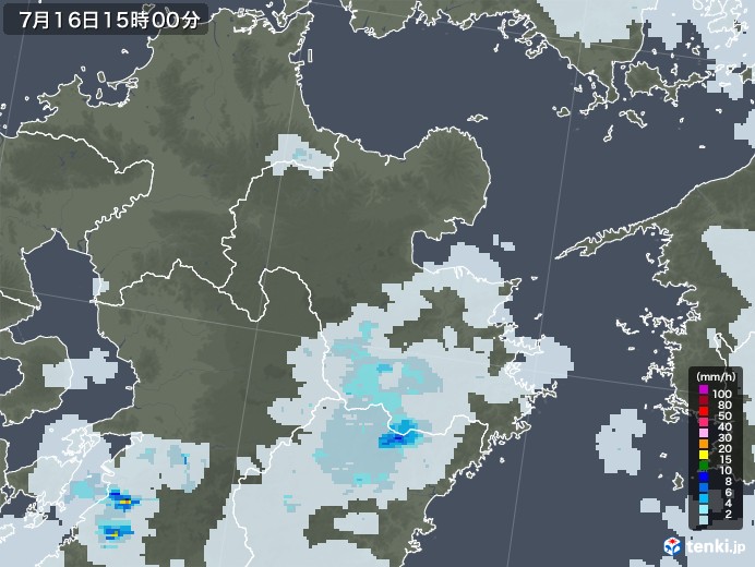 大分県の雨雲レーダー(2021年07月16日)