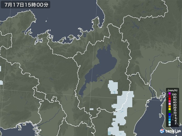 滋賀県の雨雲レーダー(2021年07月17日)