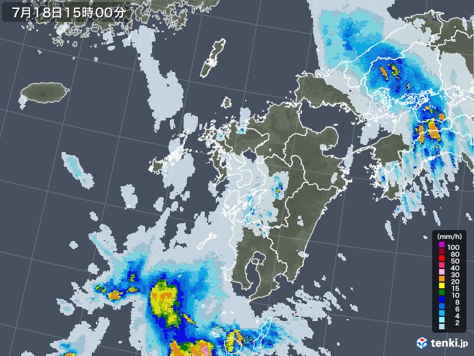 九州地方の雨雲レーダー(2021年07月18日)