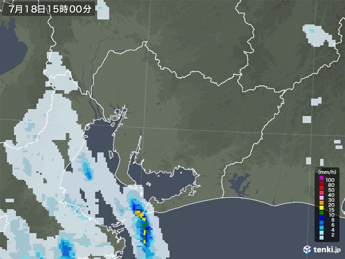 愛知県の雨雲レーダー(2021年07月18日)