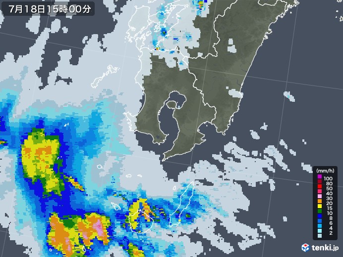 鹿児島県の雨雲レーダー(2021年07月18日)