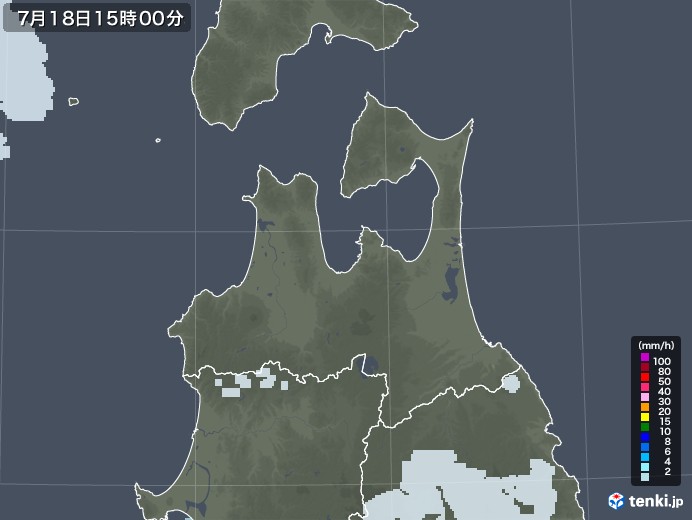 青森県の雨雲レーダー(2021年07月18日)