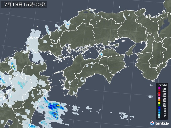四国地方の雨雲レーダー(2021年07月19日)