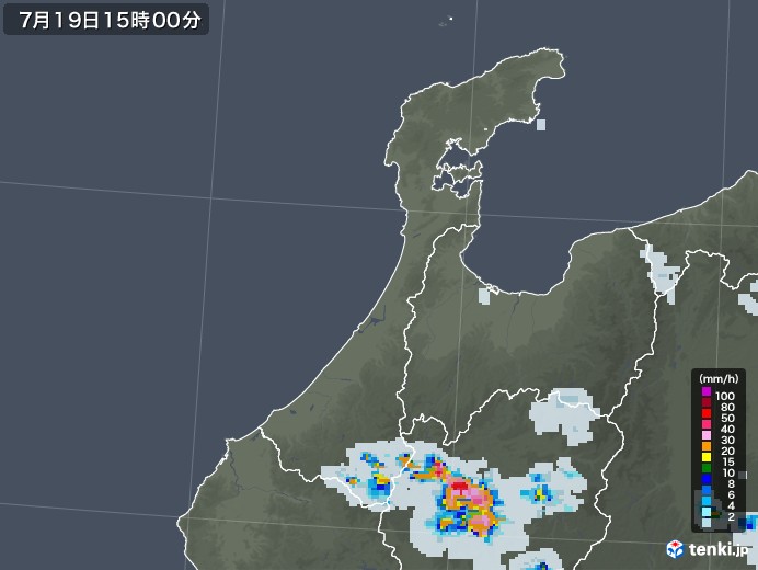 石川県の雨雲レーダー(2021年07月19日)