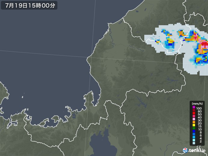 福井県の雨雲レーダー(2021年07月19日)