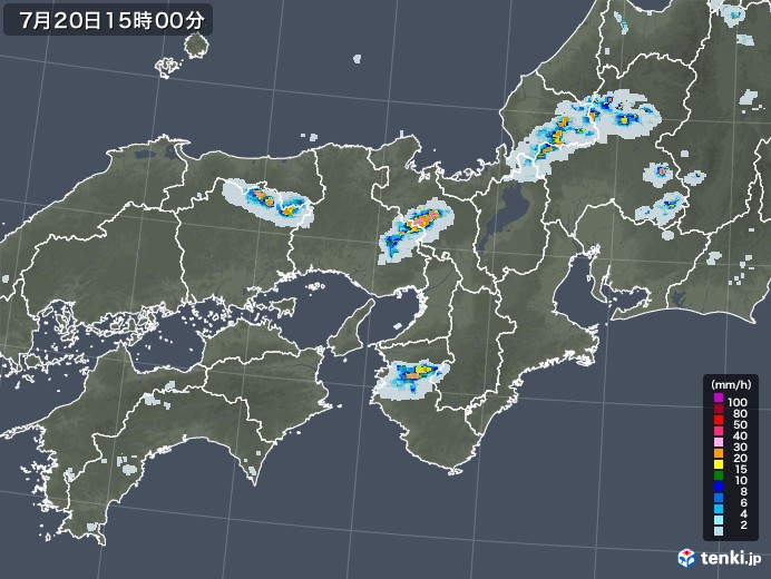 近畿地方の雨雲レーダー(2021年07月20日)