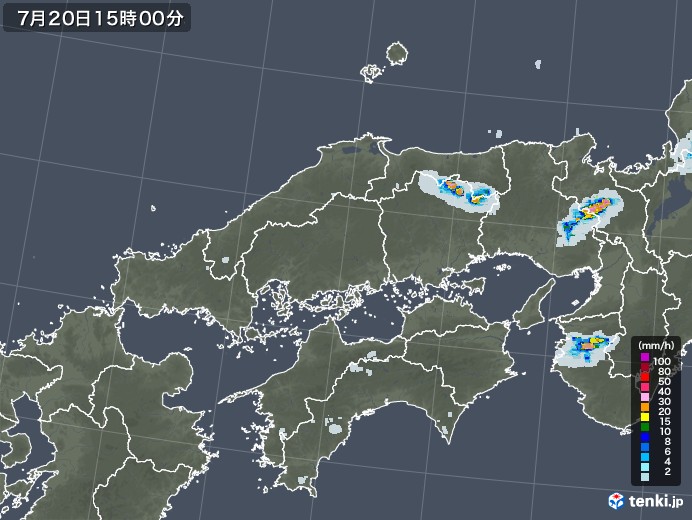 中国地方の雨雲レーダー(2021年07月20日)