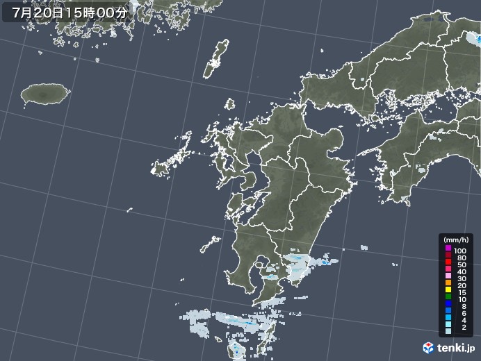 九州地方の雨雲レーダー(2021年07月20日)