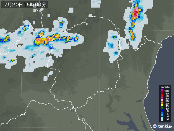 栃木県の雨雲レーダー(2021年07月20日)