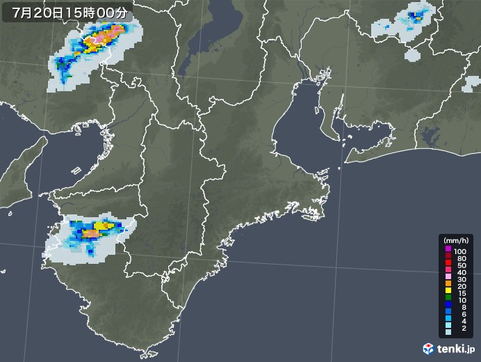 三重県の雨雲レーダー(2021年07月20日)