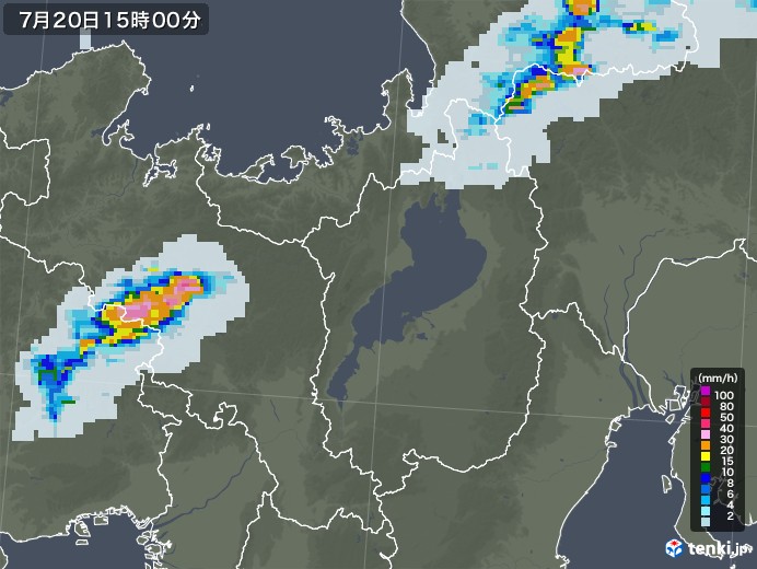 滋賀県の雨雲レーダー(2021年07月20日)