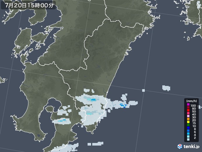 宮崎県の雨雲レーダー(2021年07月20日)