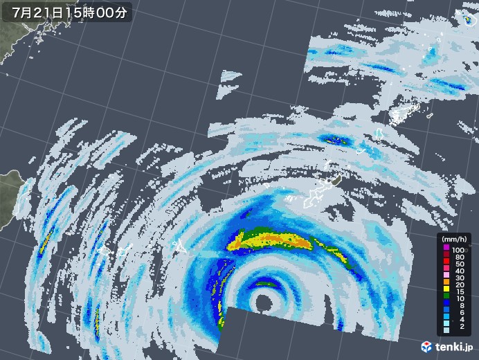 沖縄地方の雨雲レーダー(2021年07月21日)