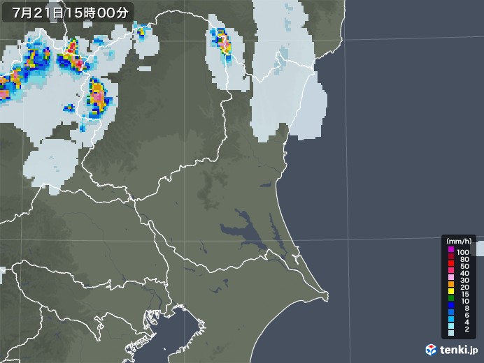 茨城県の雨雲レーダー(2021年07月21日)