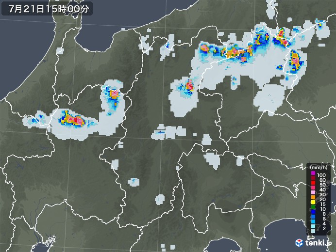 長野県の雨雲レーダー(2021年07月21日)