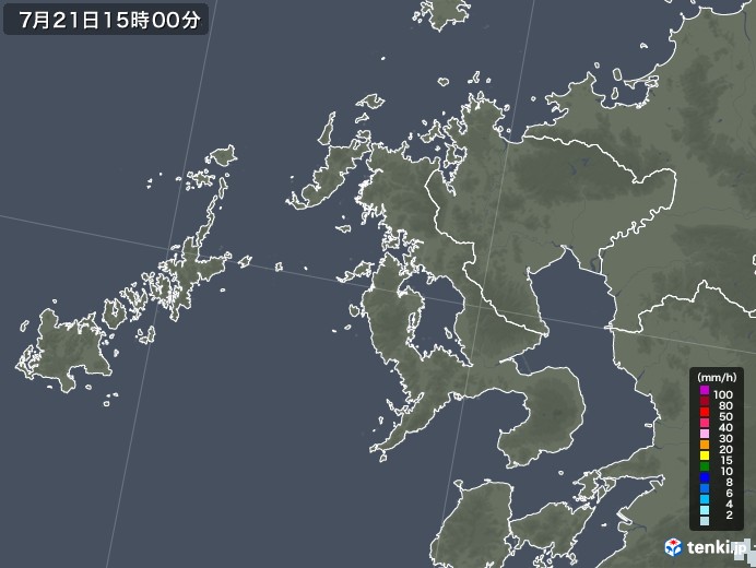 長崎県の雨雲レーダー(2021年07月21日)
