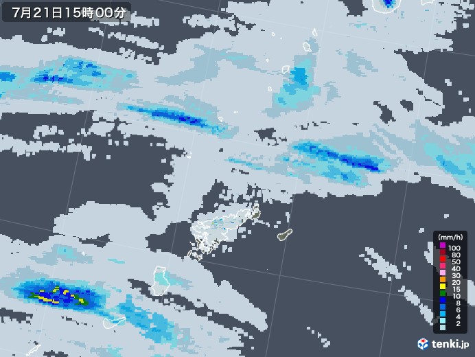 奄美諸島(鹿児島県)の雨雲レーダー(2021年07月21日)