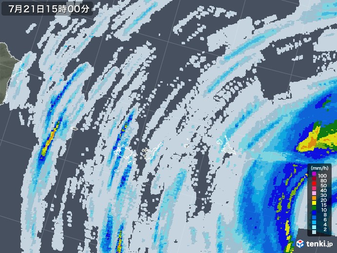 宮古・石垣・与那国(沖縄県)の雨雲レーダー(2021年07月21日)