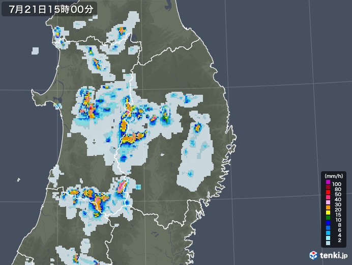 岩手県の雨雲レーダー(2021年07月21日)