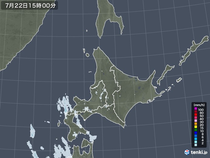 北海道地方の雨雲レーダー(2021年07月22日)