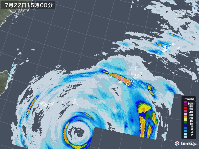 沖縄地方の雨雲レーダー(2021年07月22日)