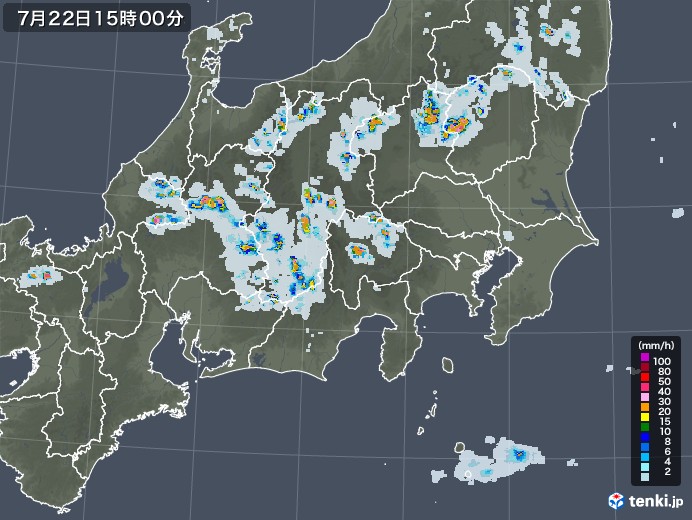 関東・甲信地方の雨雲レーダー(2021年07月22日)