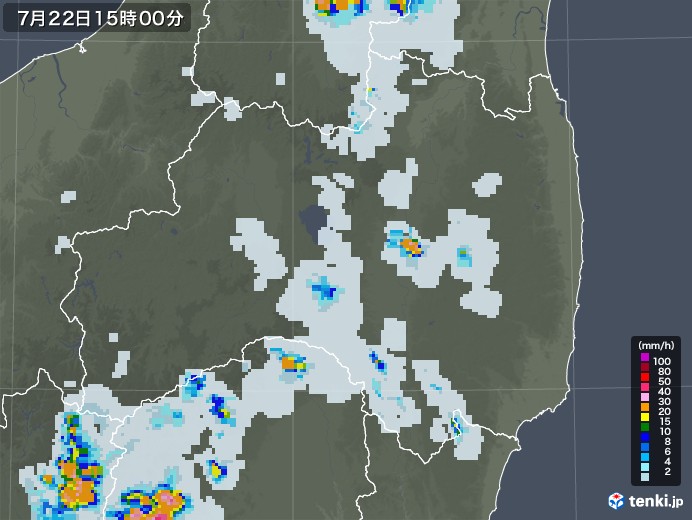 福島県の雨雲レーダー(2021年07月22日)
