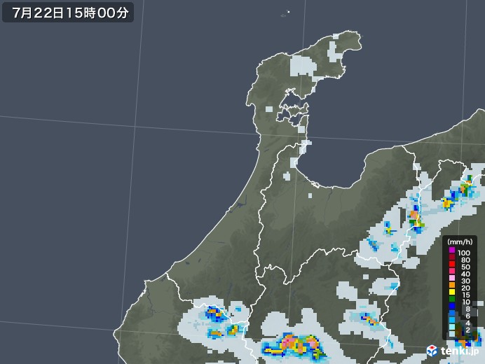 石川県の雨雲レーダー(2021年07月22日)