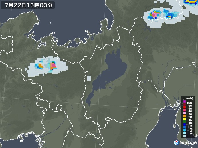 滋賀県の雨雲レーダー(2021年07月22日)