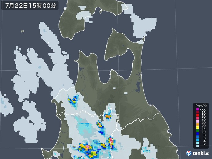 青森県の雨雲レーダー(2021年07月22日)