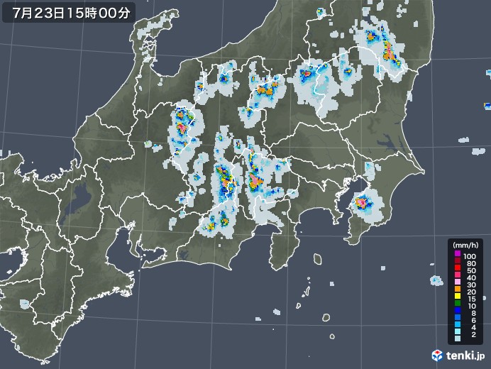関東・甲信地方の雨雲レーダー(2021年07月23日)