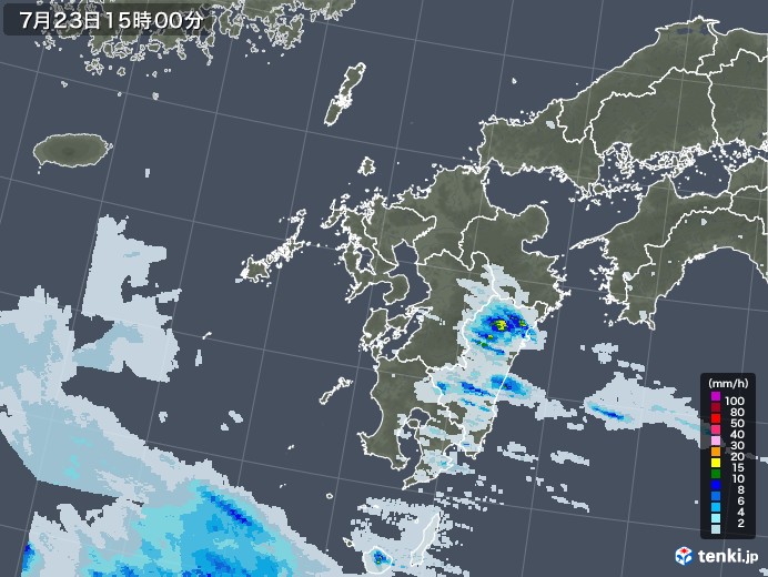 九州地方の雨雲レーダー(2021年07月23日)