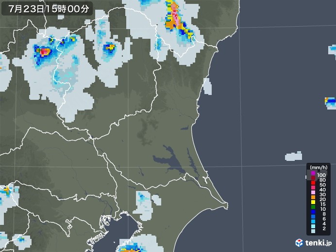 茨城県の雨雲レーダー(2021年07月23日)