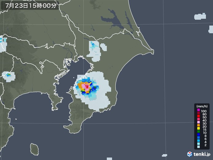 千葉県の雨雲レーダー(2021年07月23日)