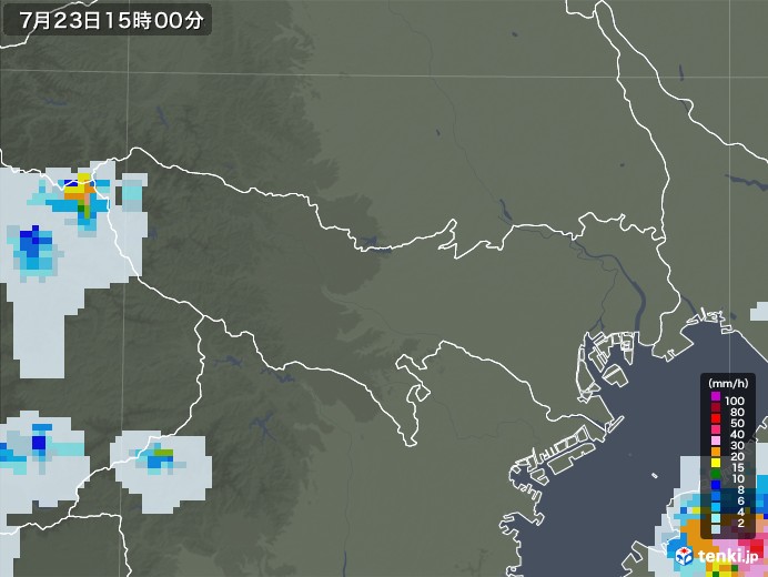 東京都の雨雲レーダー(2021年07月23日)