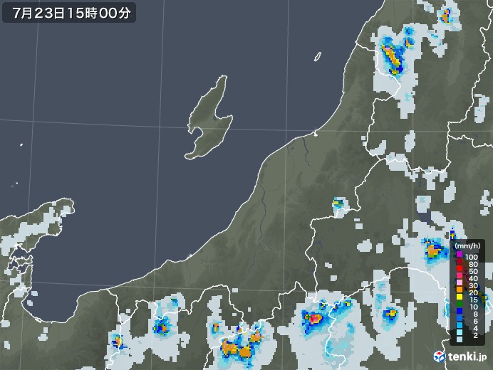 新潟県の雨雲レーダー(2021年07月23日)