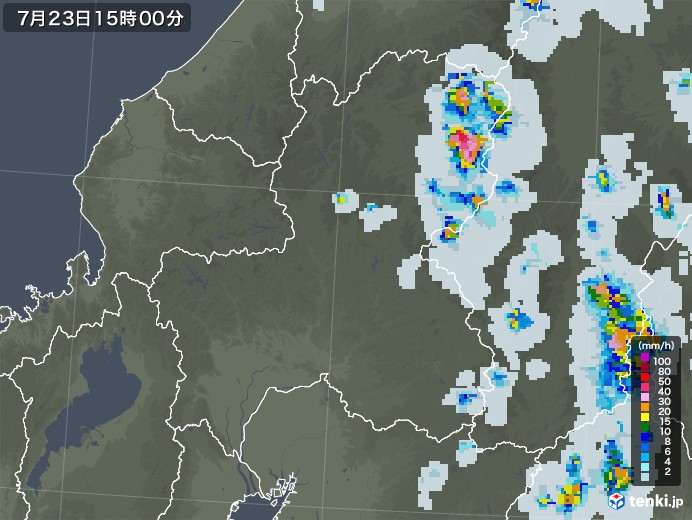 岐阜県の雨雲レーダー(2021年07月23日)