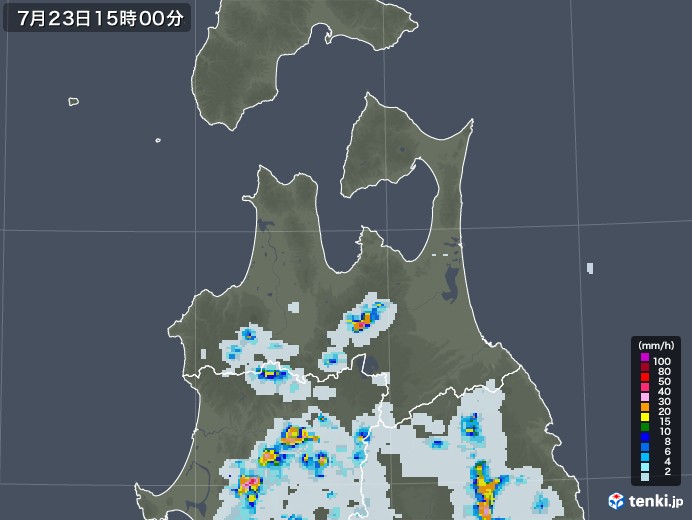 青森県の雨雲レーダー(2021年07月23日)